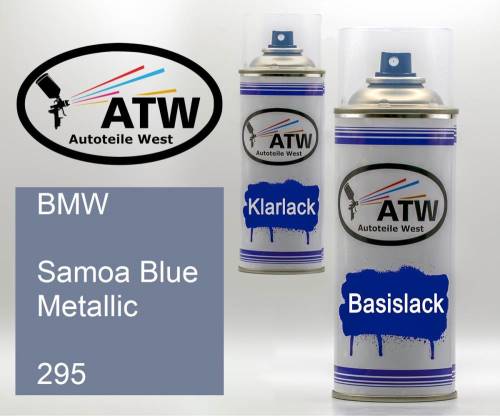 BMW, Samoa Blue Metallic, 295: 400ml Sprühdose + 400ml Klarlack - Set, von ATW Autoteile West.